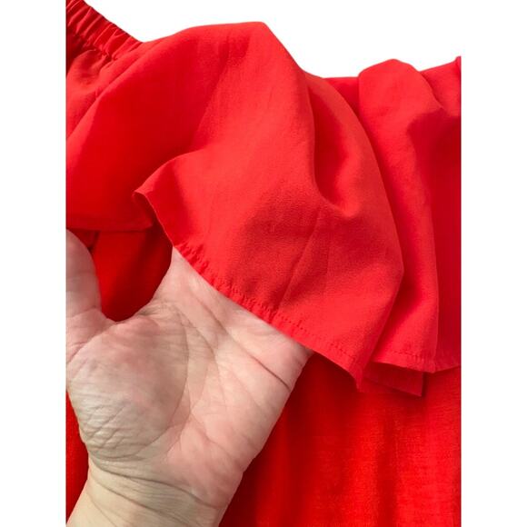 French Connection Off-the-Shoulder Ruffle Top – Red, Sunset Wave, S - Picture 8 of 10